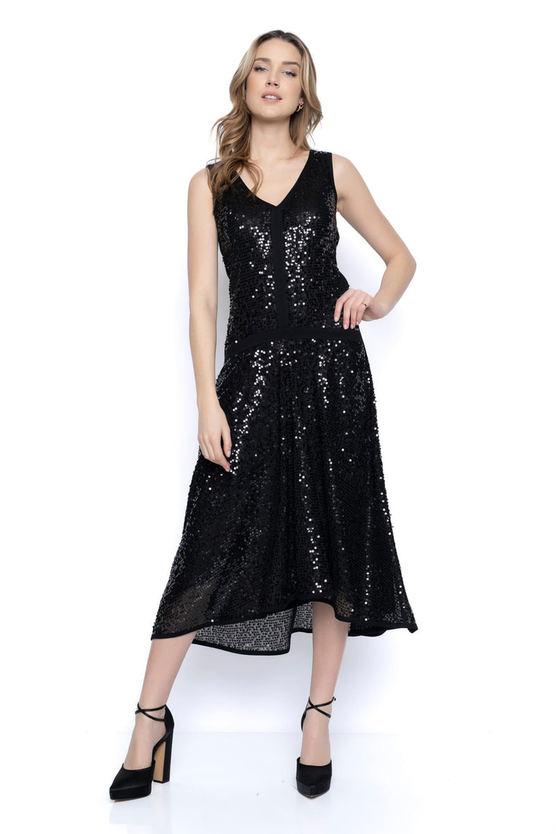 Sleeveless High-Low Hem Sequin Dress