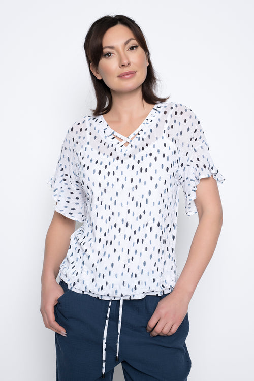 Ruffle Sleeve Top with Strap Detail by Picadilly Canada