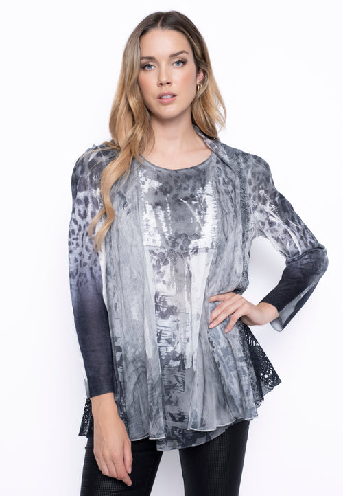 Long Sleeve Mixed Fabric Top Front View