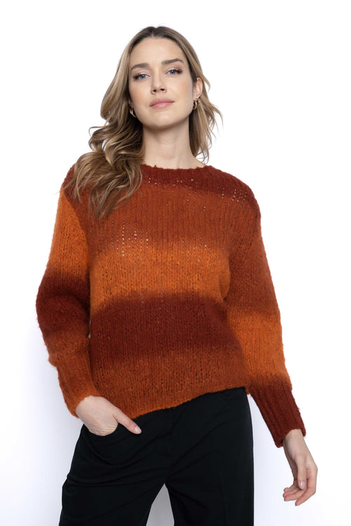 Crew Neck Ombre Sweater Top Front View