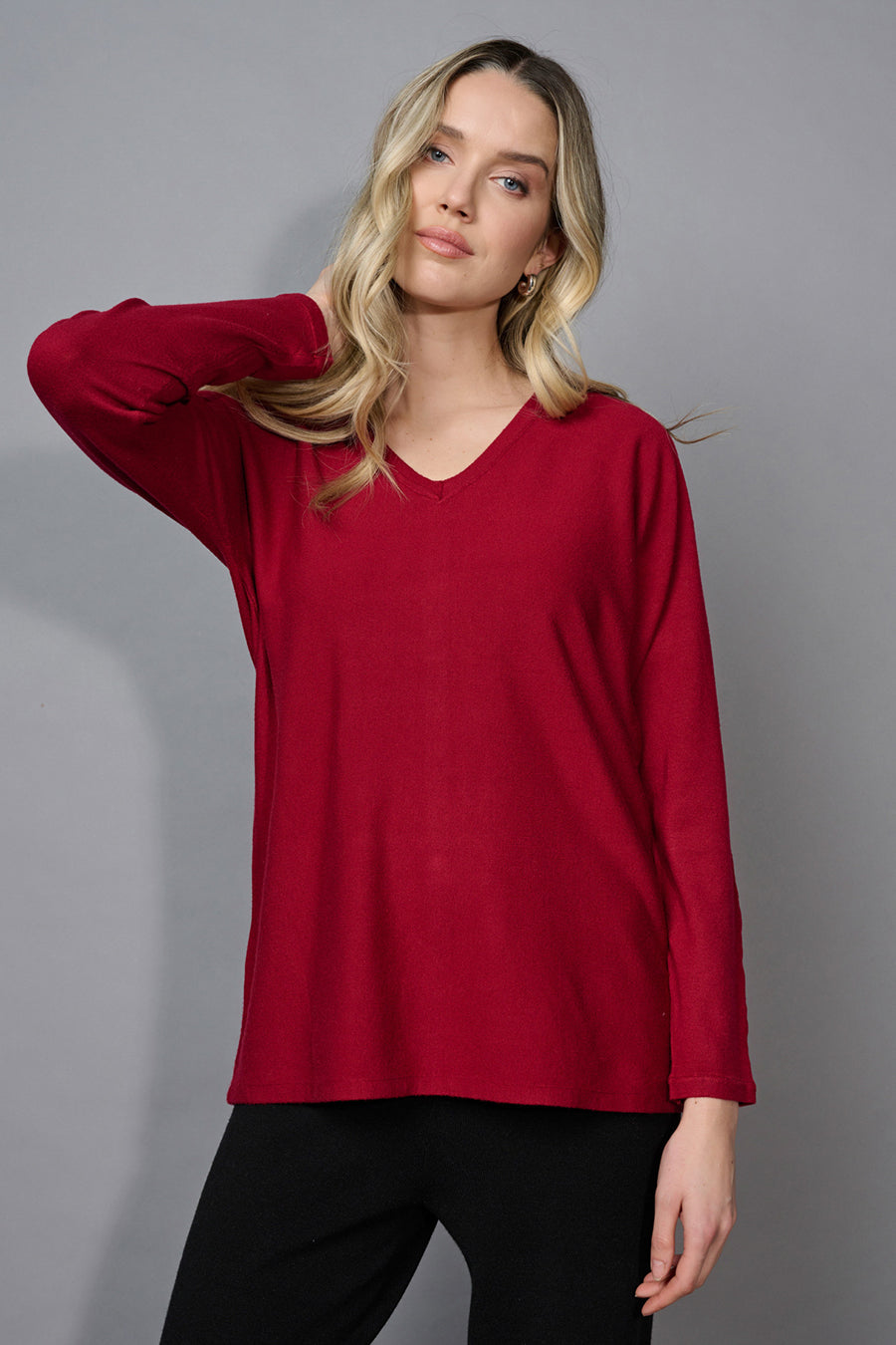 V-Neck Top With Button-Trimmed Back