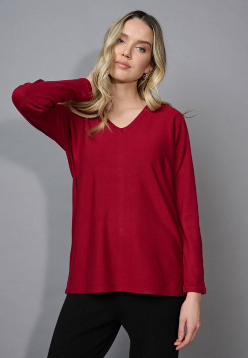 V-Neck Top With Button-Trimmed Back Front View