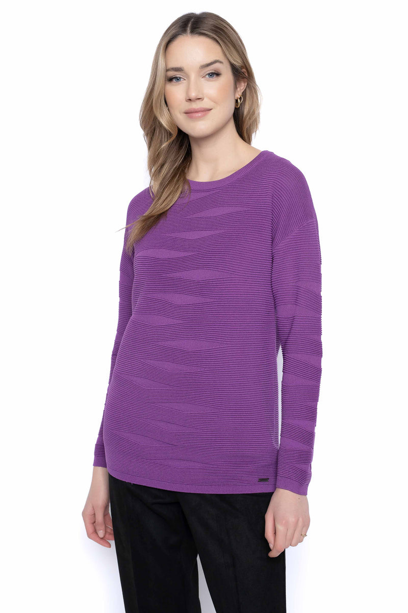 Pintuck Sweater Top Front View Orchid
