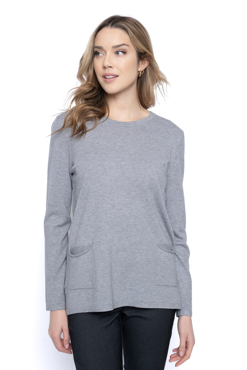 Crew Neck Top With Pockets Front View