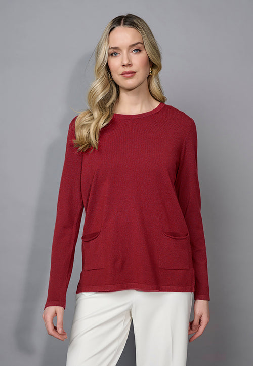 Crew Neck Top With Pockets Front View