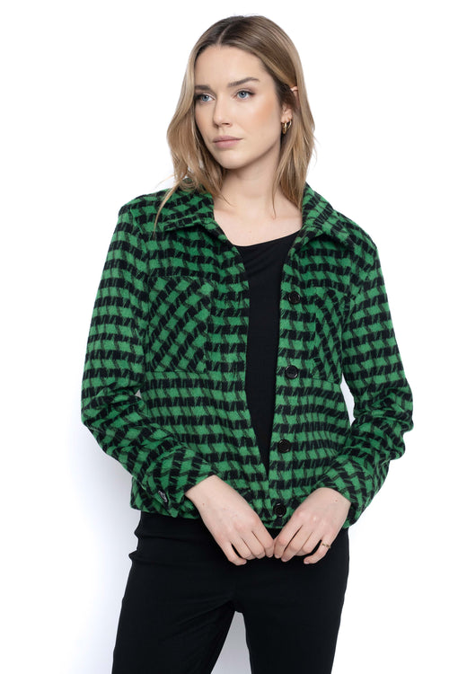 Button-Front Cropped Jacket Emerald Front View