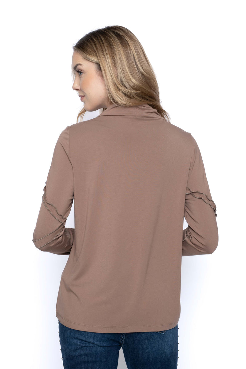 Twisted Mock Neck Ruffle Trim Top Back View