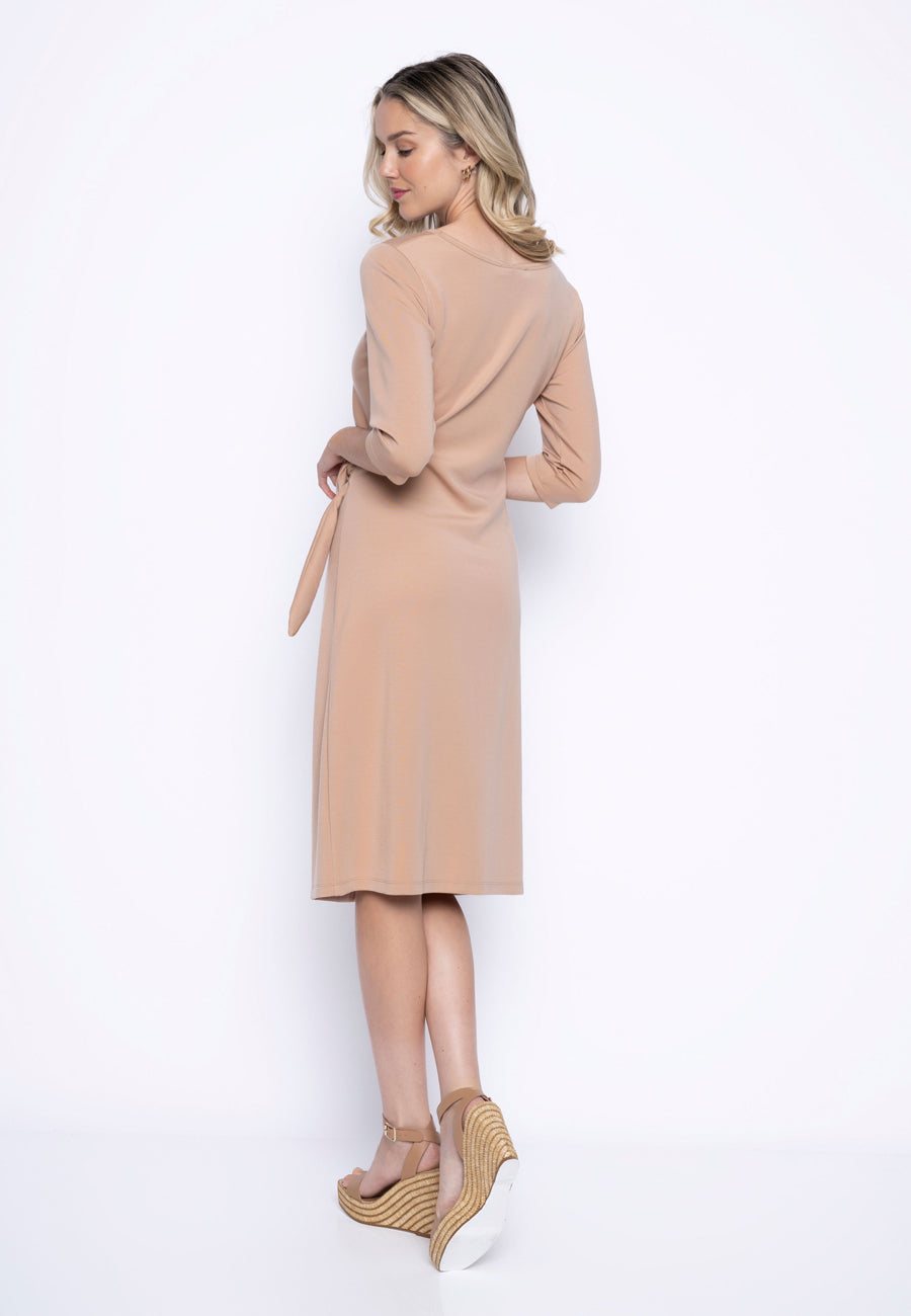 3/4 Sleeves Mid-Length Dress With Tie Side Detail
