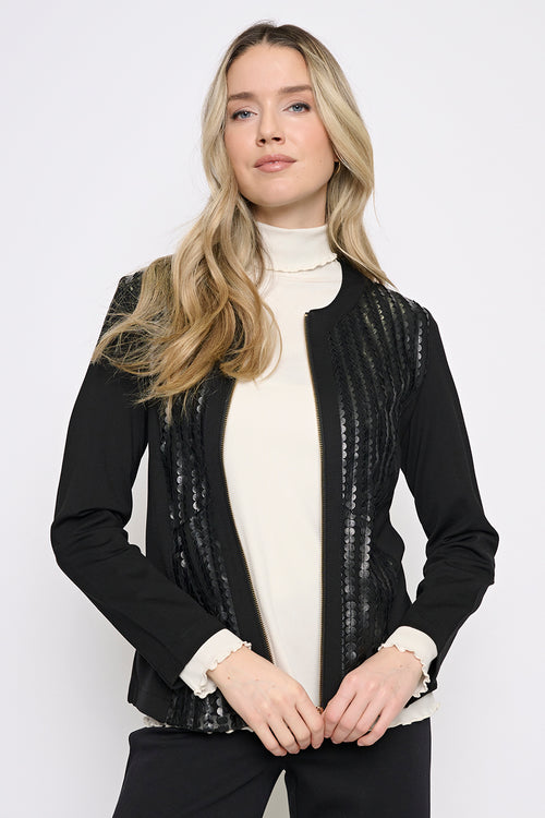 Ponte Knit Zip-Front Jacket Front View