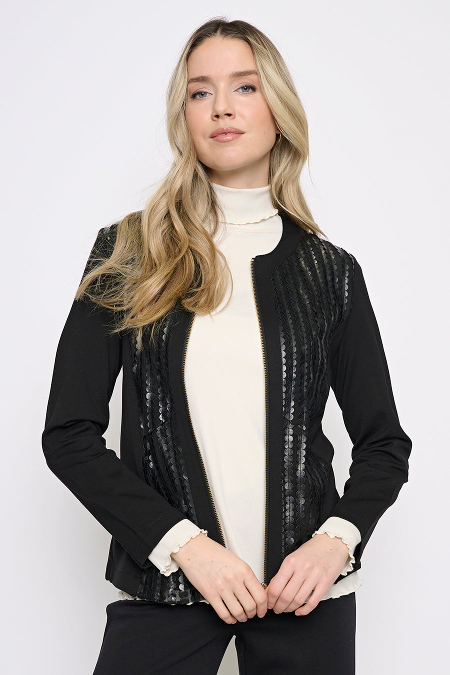 Ponte Knit Zip-Front Jacket Front View