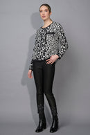 Embroidered Slim-Leg Ankle Pants