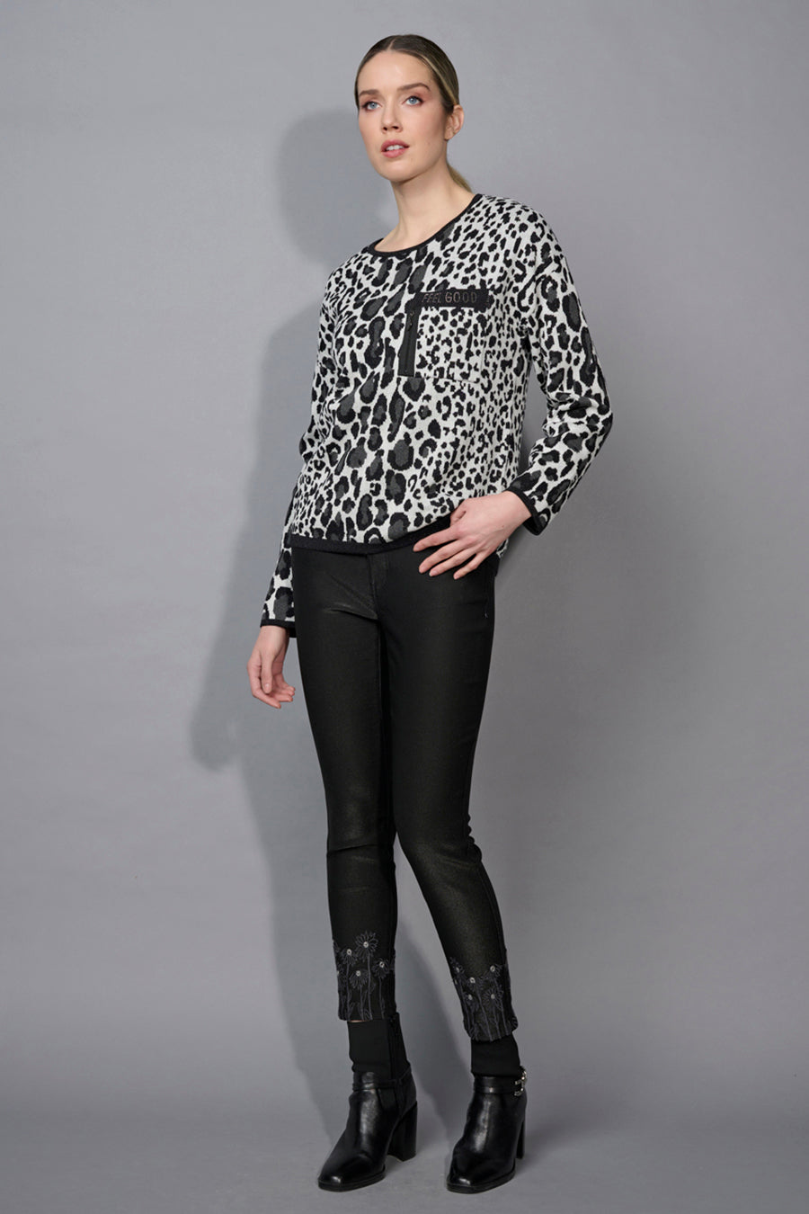 Embroidered Slim-Leg Ankle Pants