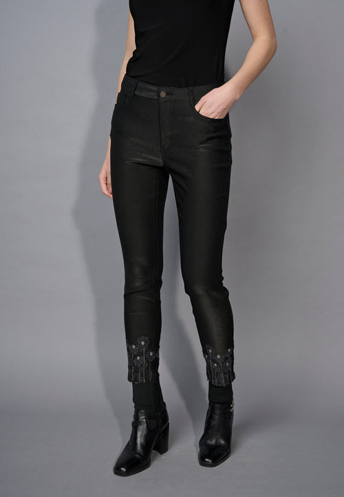 Embroidered Slim-Leg Ankle Pants Front View