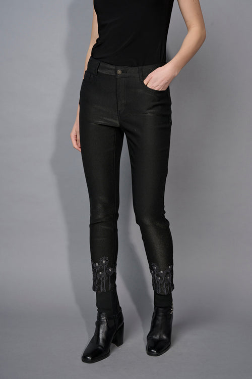 Embroidered Slim-Leg Ankle Pants
