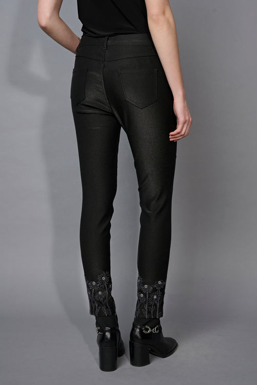 Embroidered Slim-Leg Ankle Pants