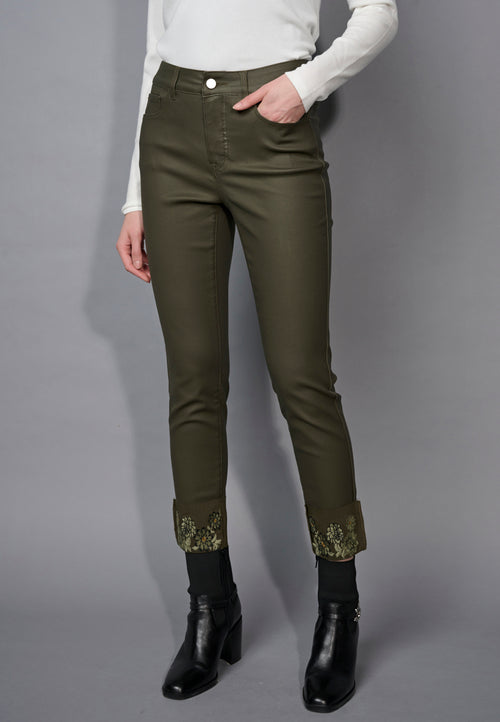 Embroidered Cuff Jeans Front View