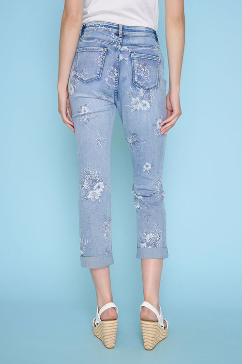 Printed Cropped Cuffed Jeans Back View