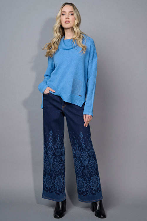 Printed Wide-Leg Full-Length Jeans