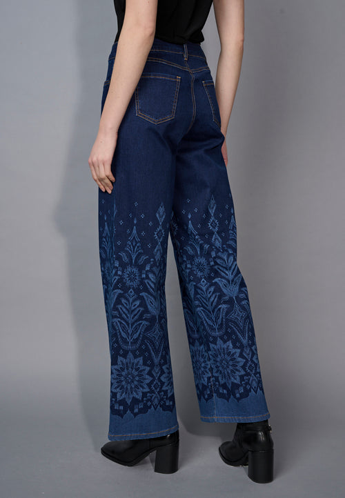 Printed Wide-Leg Full-Length Jeans Side View