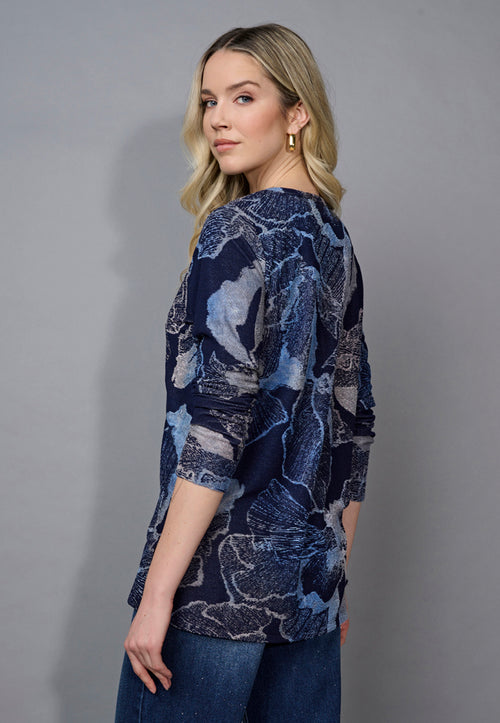 Novelty-Knit Printed Side Slit Tunic Back View