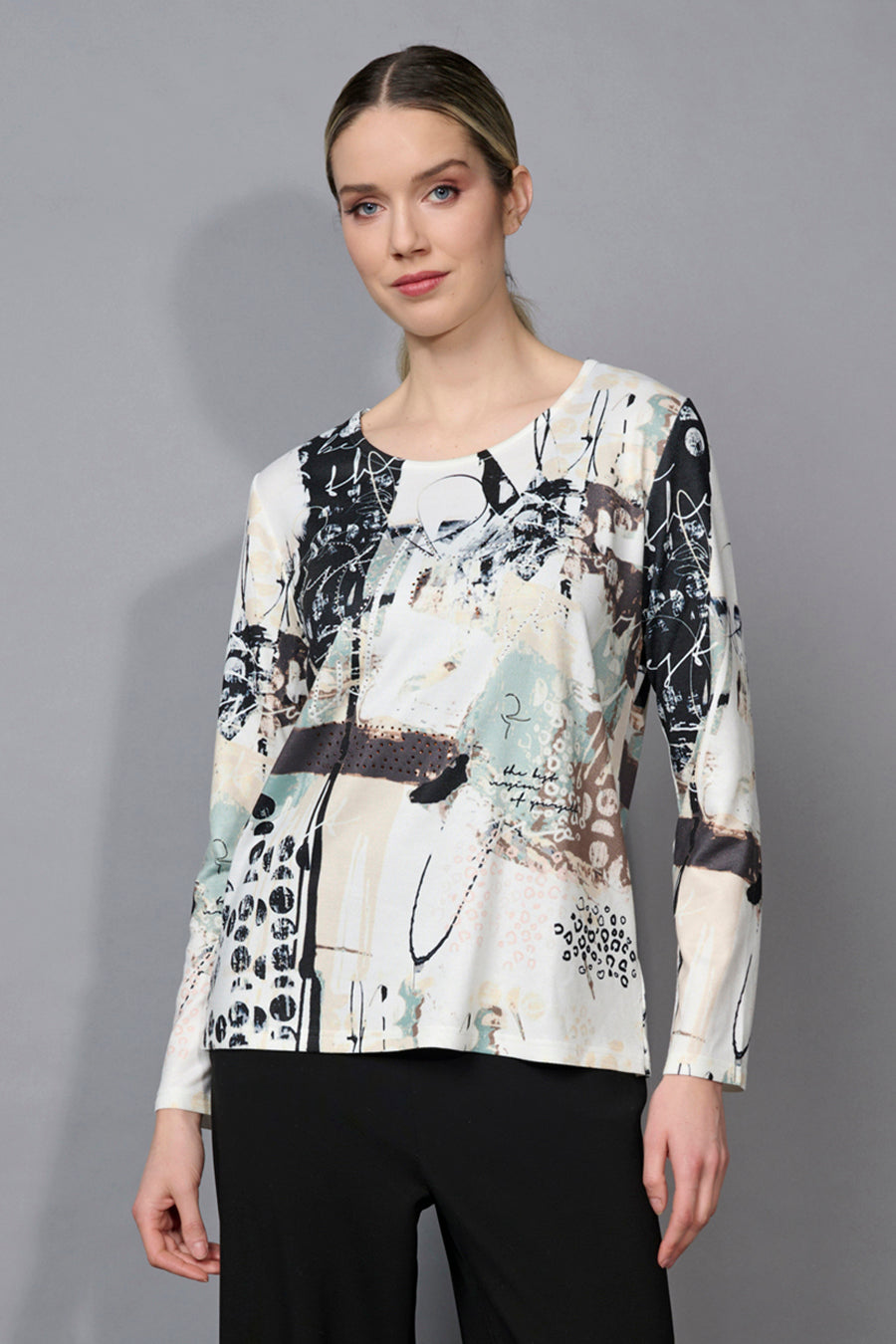 Custom-Printed Crew Neck Soft-Knit Top