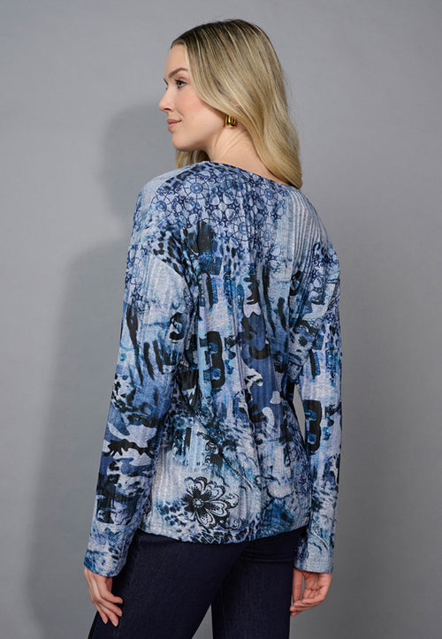 V-Neck Drawstring Hem Printed Top Back View