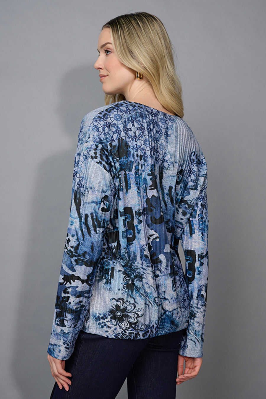 V-Neck Drawstring Hem Printed Top