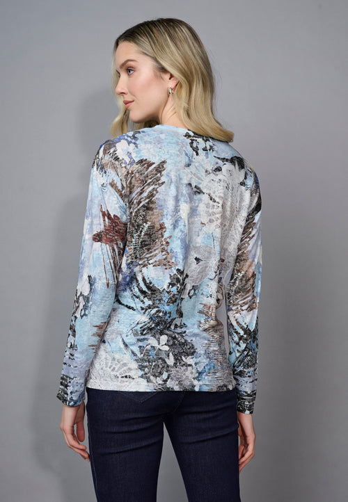 Floral Printed Crew-Neck Top With Rhinestones Back View
