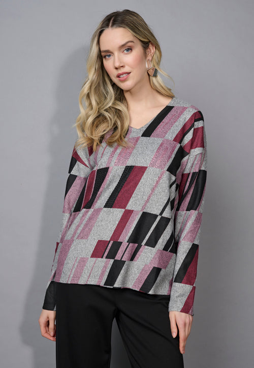 V-Neck Abstract Printed Top Front View