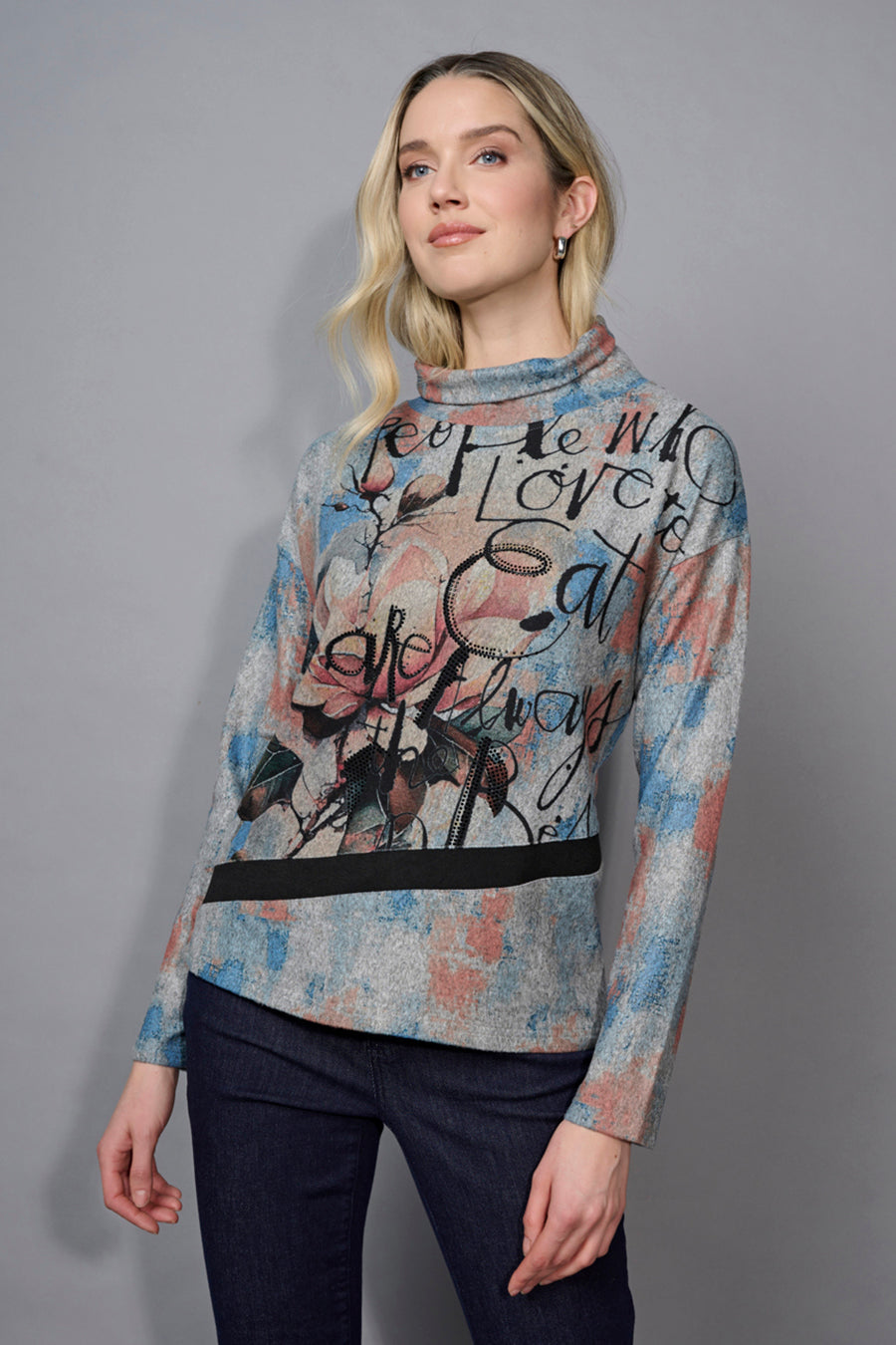 Draped Neck Scribble Printed Top