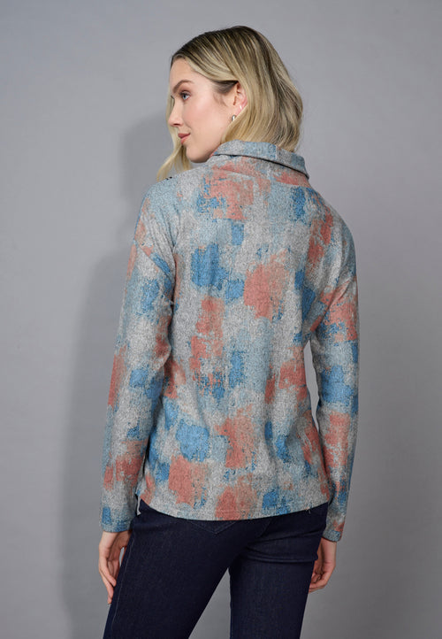 Draped Neck Scribble Printed Top Back View