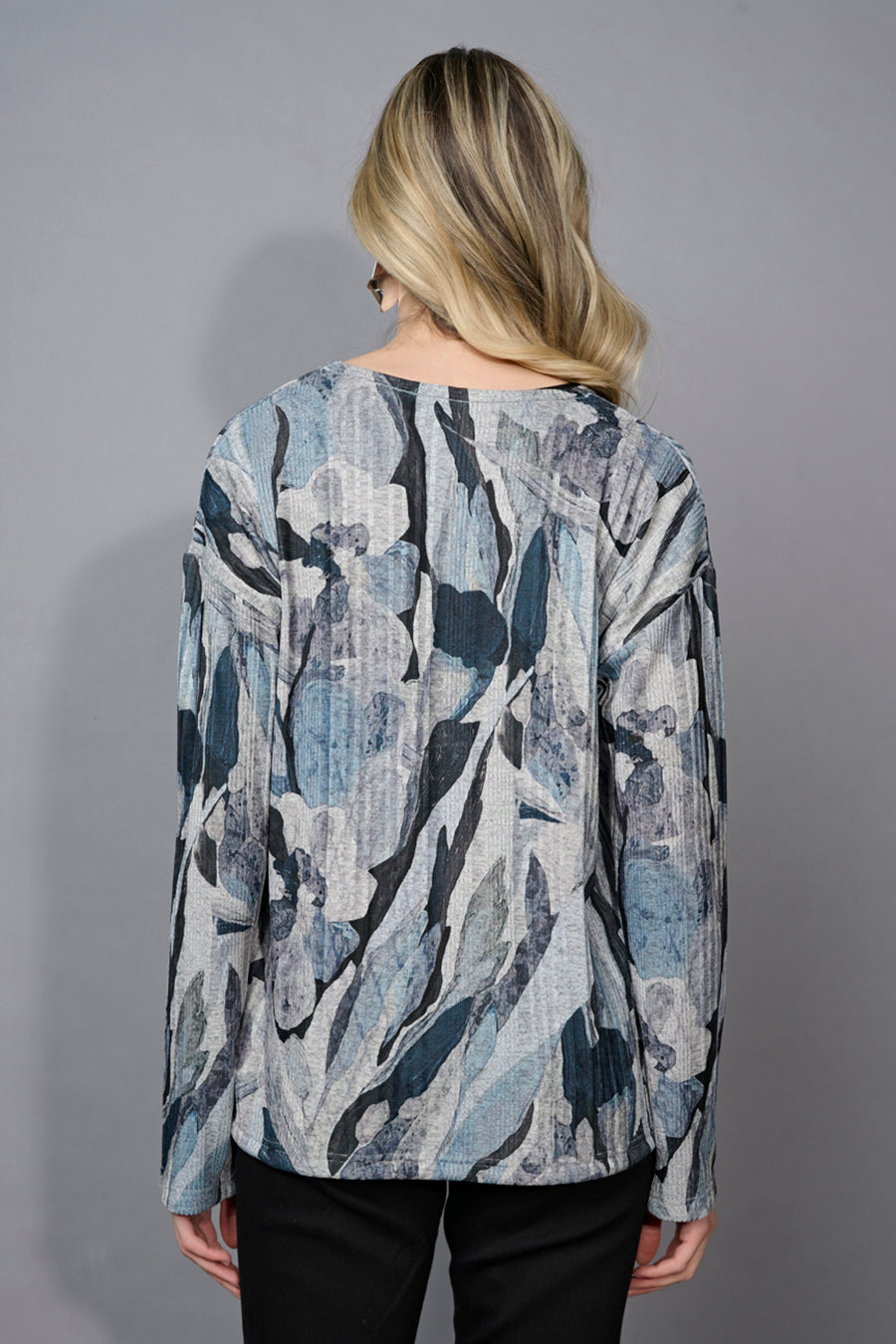 V-Neck Drawstring-Hem Embroidered Printed Top