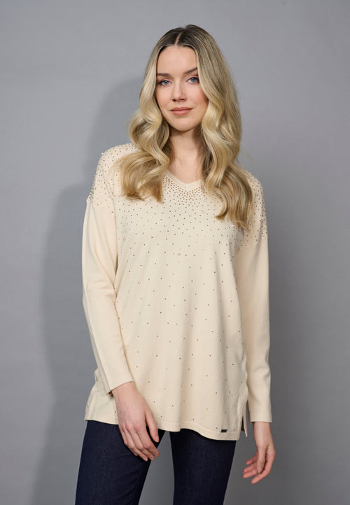 Embellished V-Neck Top Front View