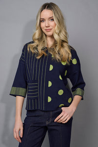 3/4 Sleeves Striped Polka-Dot Top