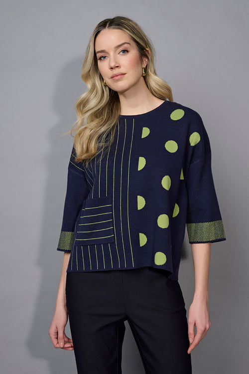 3/4 Sleeves Striped Polka-Dot Top