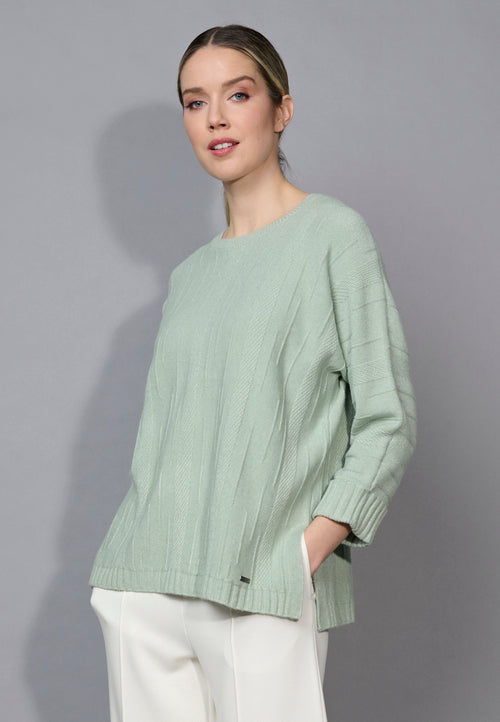 3/4 Sleeves Textured Top With Side Slits Front View