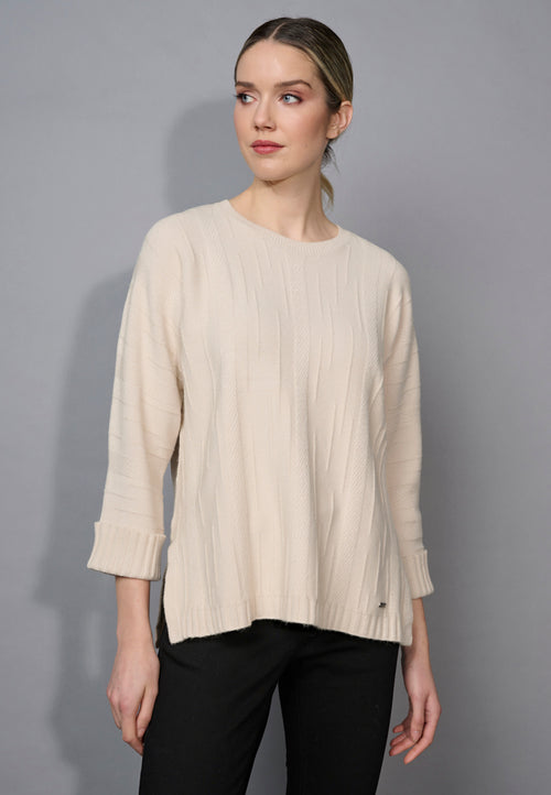 3/4 Sleeves Textured Top With Side Slits Front View