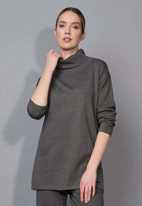 Draped Neck Embellished Tunic Front View