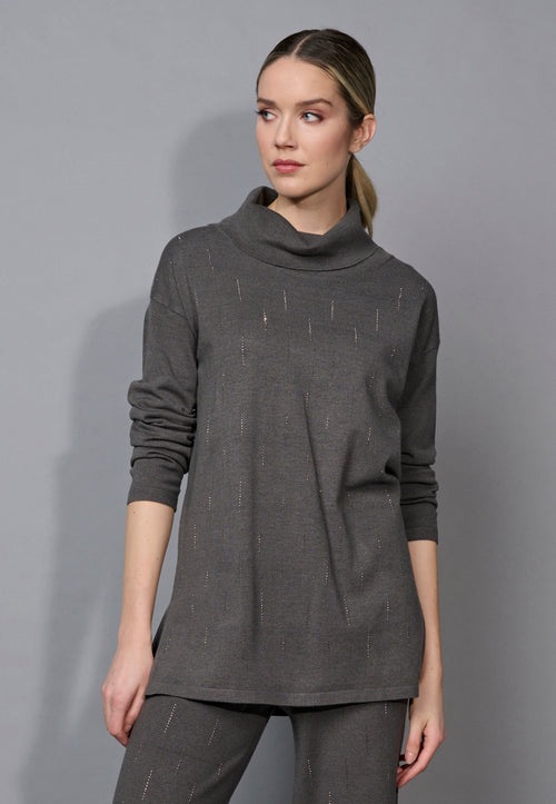 Draped Neck Embellished Tunic Front View