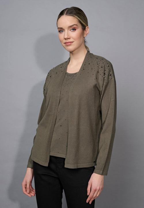 Embellished Open-Front Jacket Front View