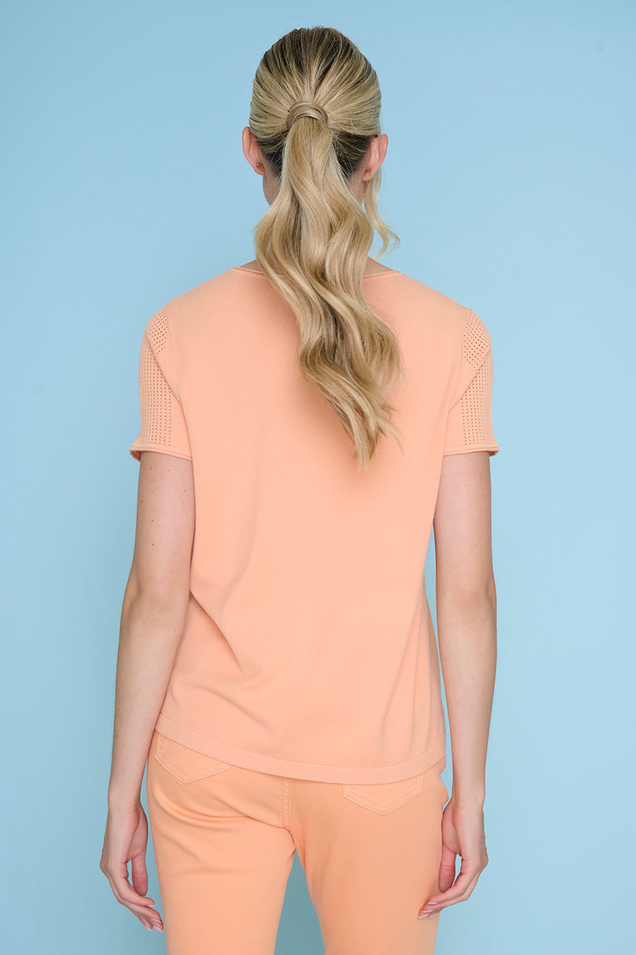 Short-Sleeve Pointelle Details Top Back View