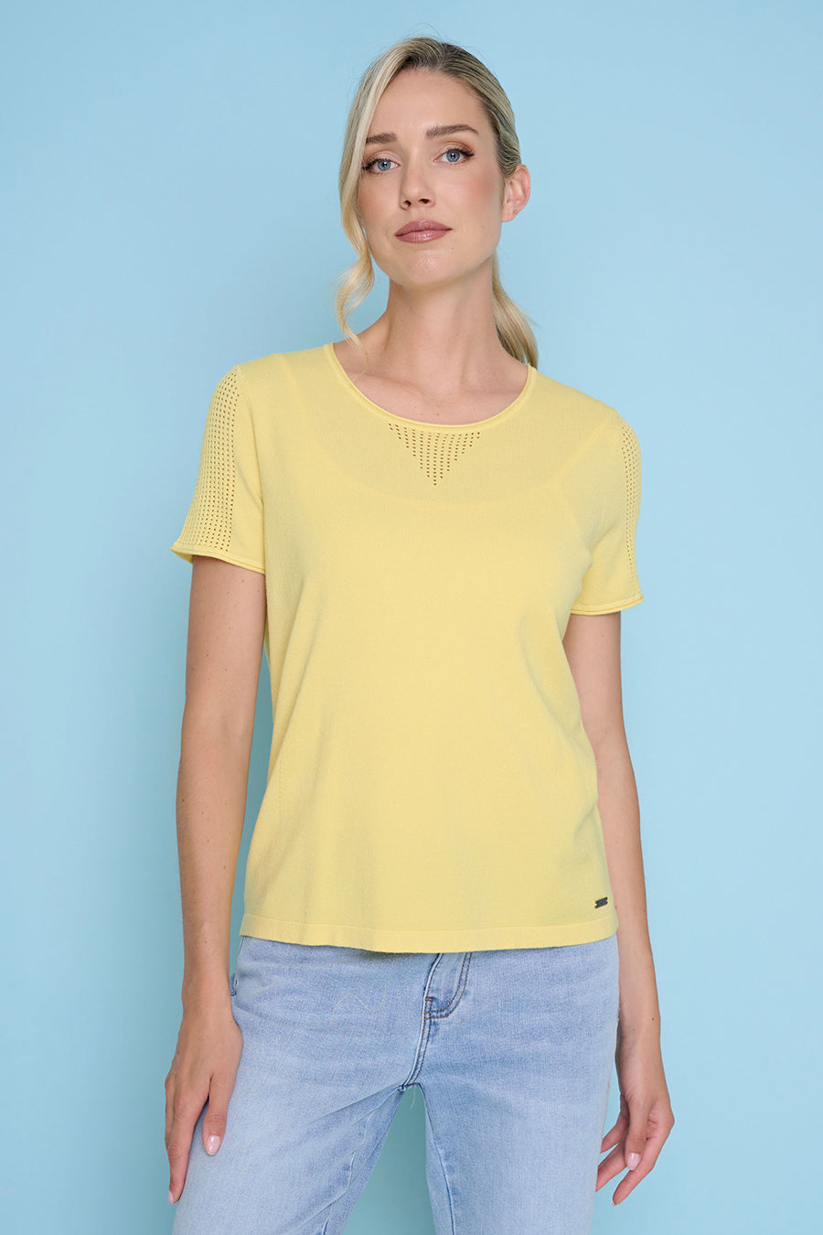 Short-Sleeve Pointelle Details Top Front View
