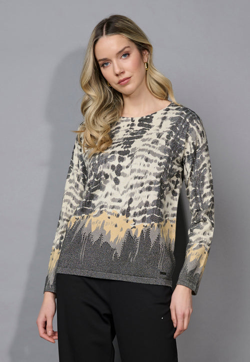 3/4 Sleeves Printed Sweater Top Front View