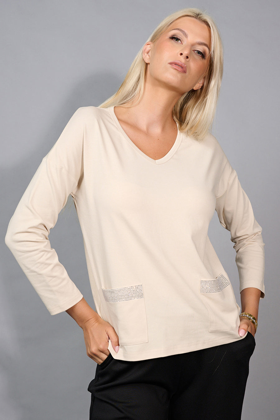 V-Neck Top With Pockets