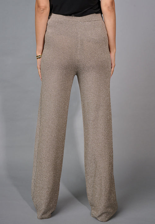 Metallic Wide-Leg Knit Pants