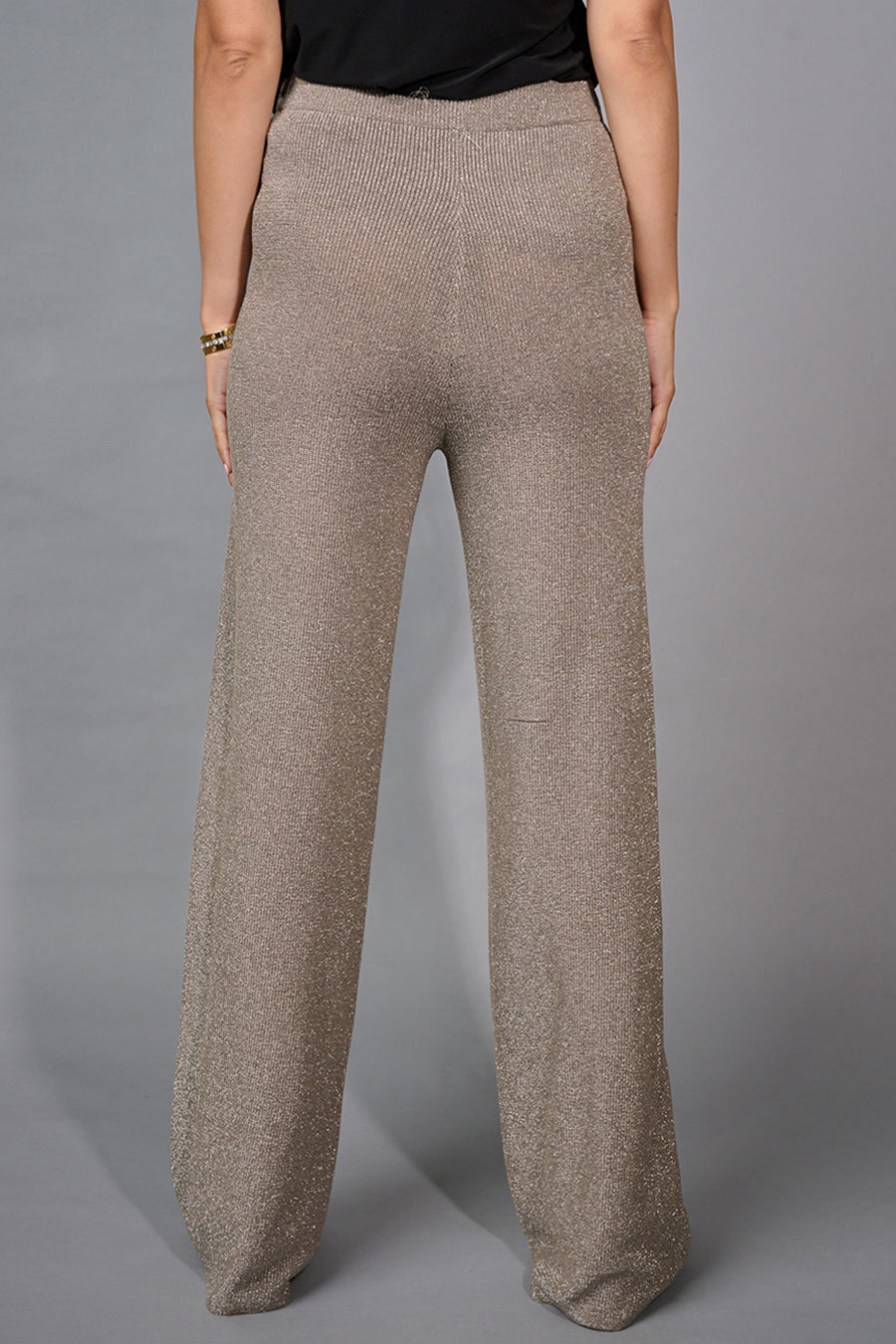 Metallic Wide-Leg Knit Pants