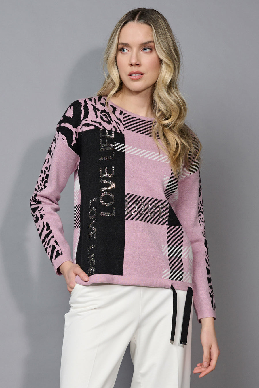 Drawstring Hem Jacquard Top
