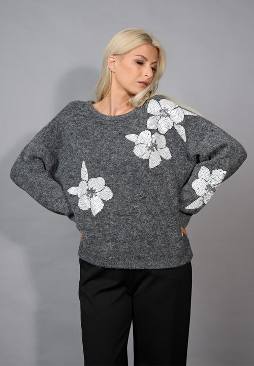 Floral Sequins-Embellished Top Front View