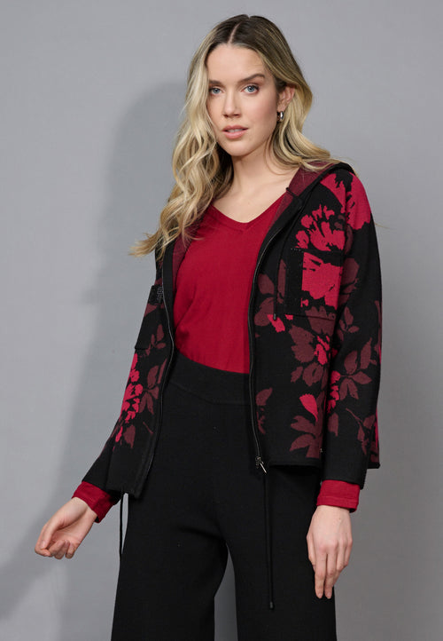 Embellished Zip-Front Hooded Jacket Front View