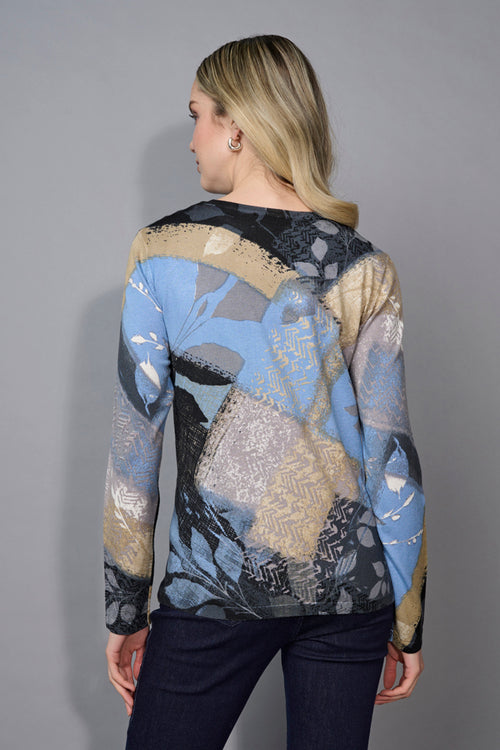 Crew-Neck Leaf-Printed Top